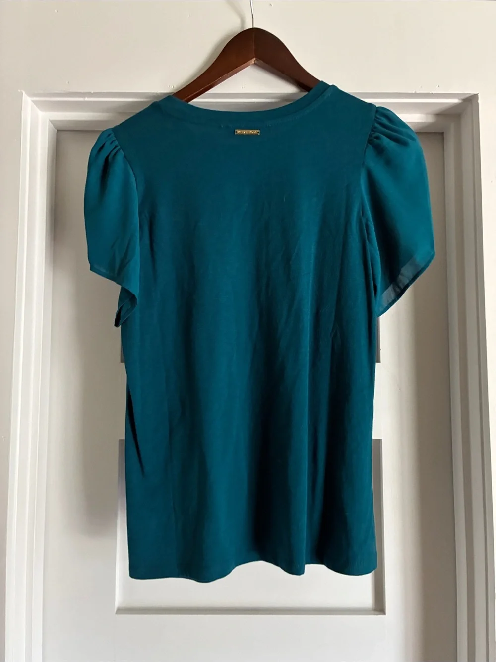 Michael Kors Teal Puff-Sleeve Crewneck Top